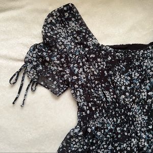 Blue Floral Square neck Dress